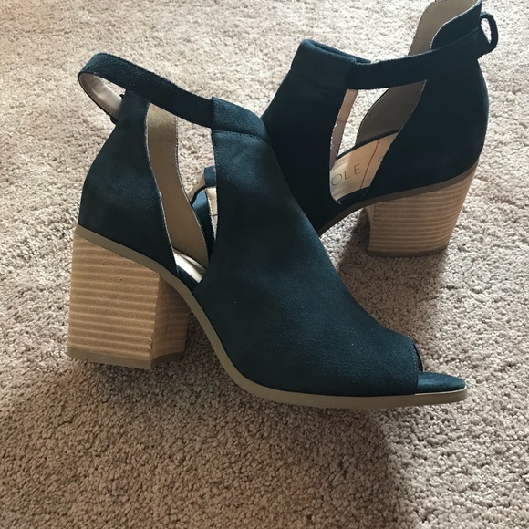 tan peep toe shoe boots